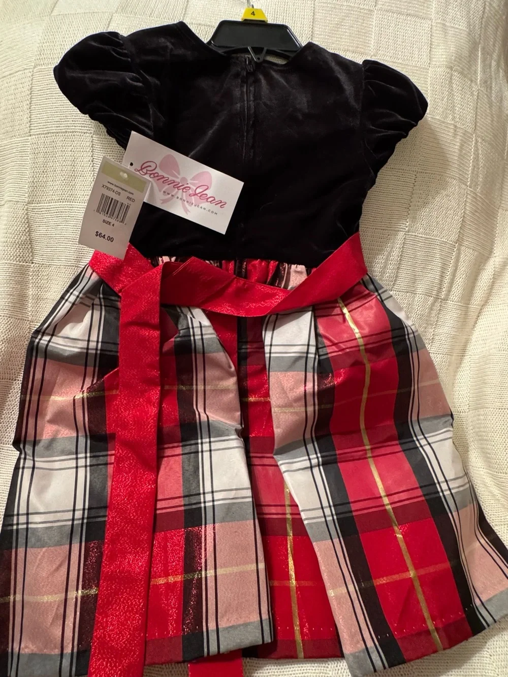 Girls Black & Red Plaid Holiday Dress by